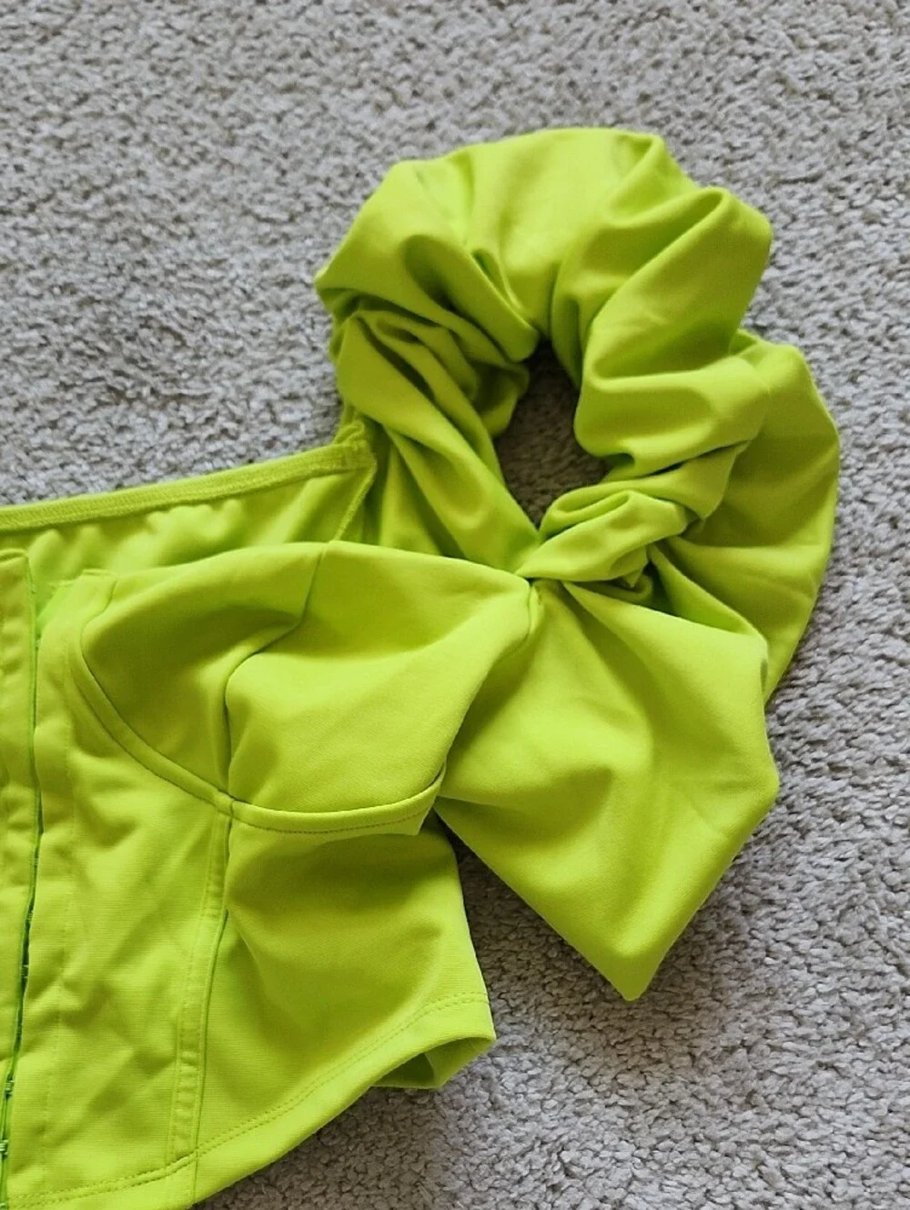 SHEIN Neon Green Puff-Sleeve Corset Crop Top - Picture 6 of 6